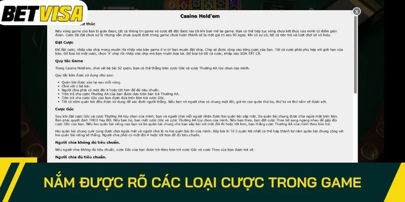 Nắm được rõ các loại cược trong game